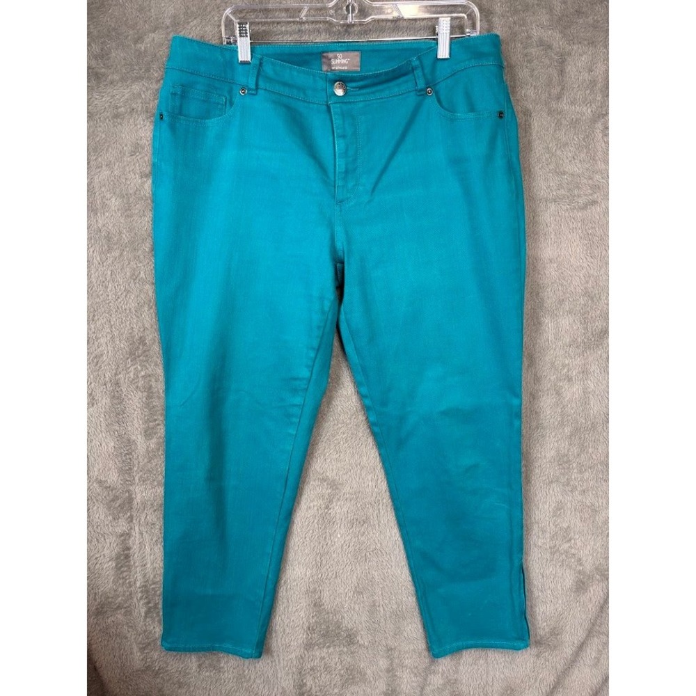 Chicos So Slimming Brigitte Ankle Pants Teal Blue Slim Leg Womens Size 2.5 L XL